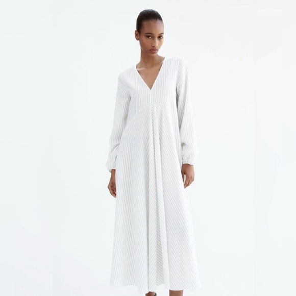 ZARA BOHO FLOWY LONG STRIPED DRESS - Picture 4 of 7